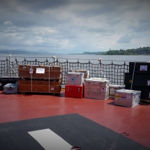unloading of scientific equipment on deck